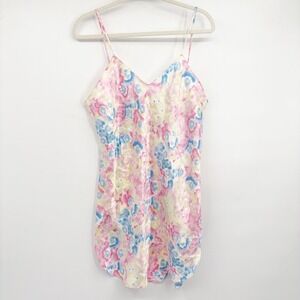 Intimate Affair Womens Vintage 90s Floral Watercolor Satin Chemise Slip Dress M